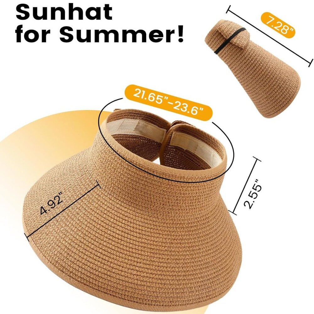 Beach Sun Straw Hats for Women, UPF 50+ UV Sun Protection Wide Brim Summer Straw - Picture 2 of 7